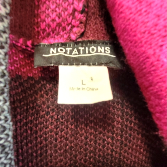 Notations Pink Plaid Fringe Cardigan – Cozy Open Front Sweater Jacket L - Picture 5 of 6